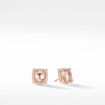Chatelaine® Pavé Bezel Stud Earrings in 18K Rose Gold with Morganite and Diamonds