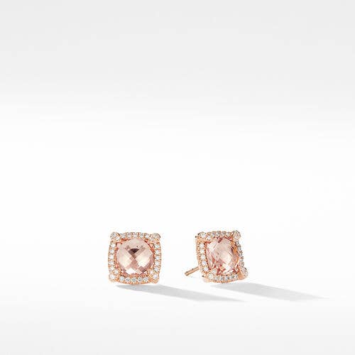Chatelaine® Pavé Bezel Stud Earrings in 18K Rose Gold with Morganite and Diamonds
