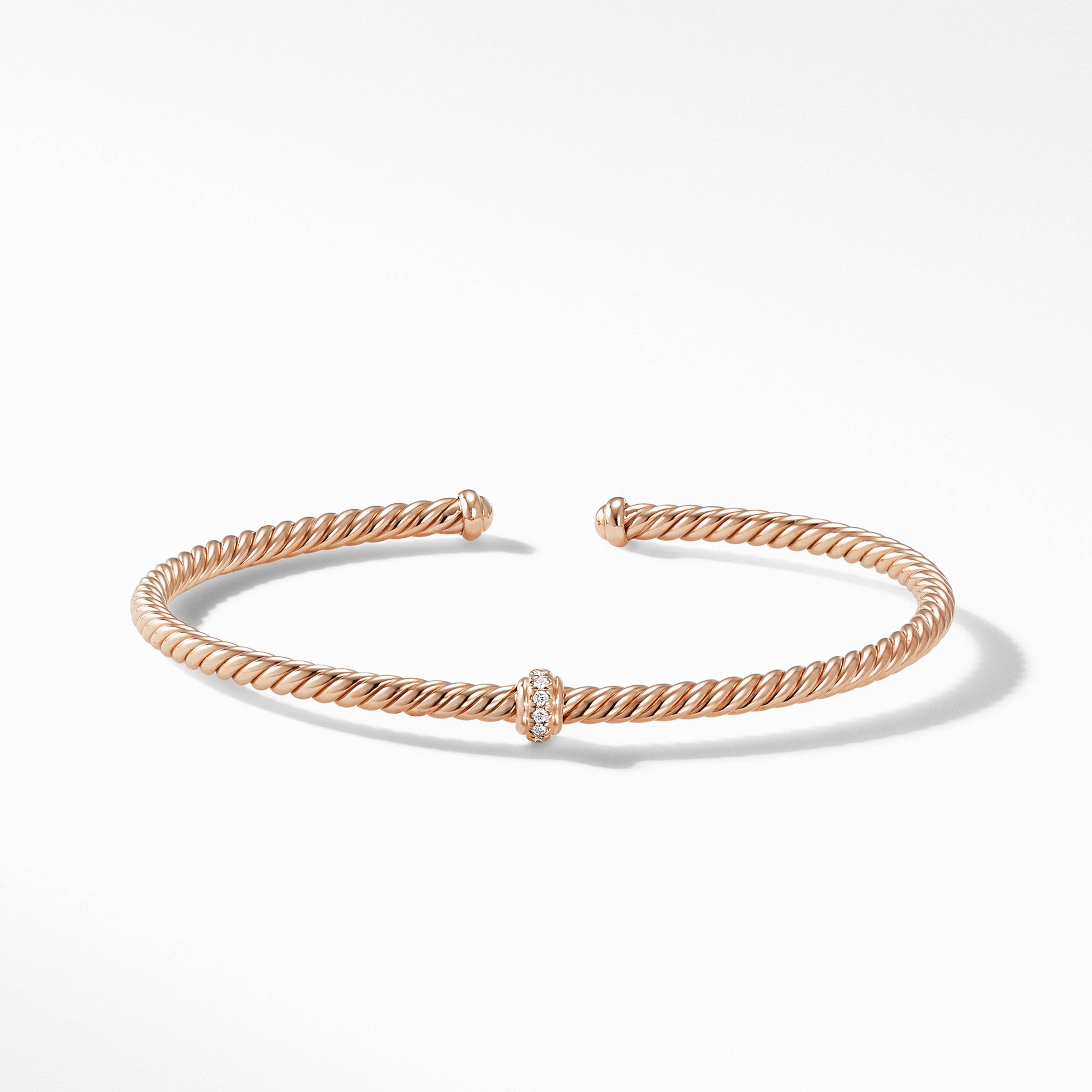 Cablespira® Station Bracelet in 18K Rose Gold with Pavé Diamonds
