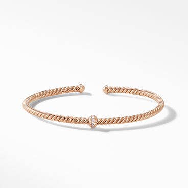 Cablespira® Station Bracelet in 18K Rose Gold with Pavé Diamonds