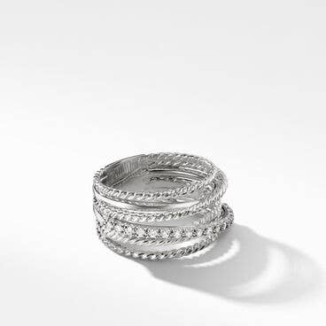 Crossover Ring in Sterling Silver with Diamonds, 12mm