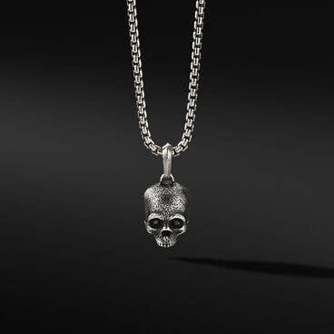Memento Mori Skull Amulet in Sterling Silver with Pavé Black Diamonds