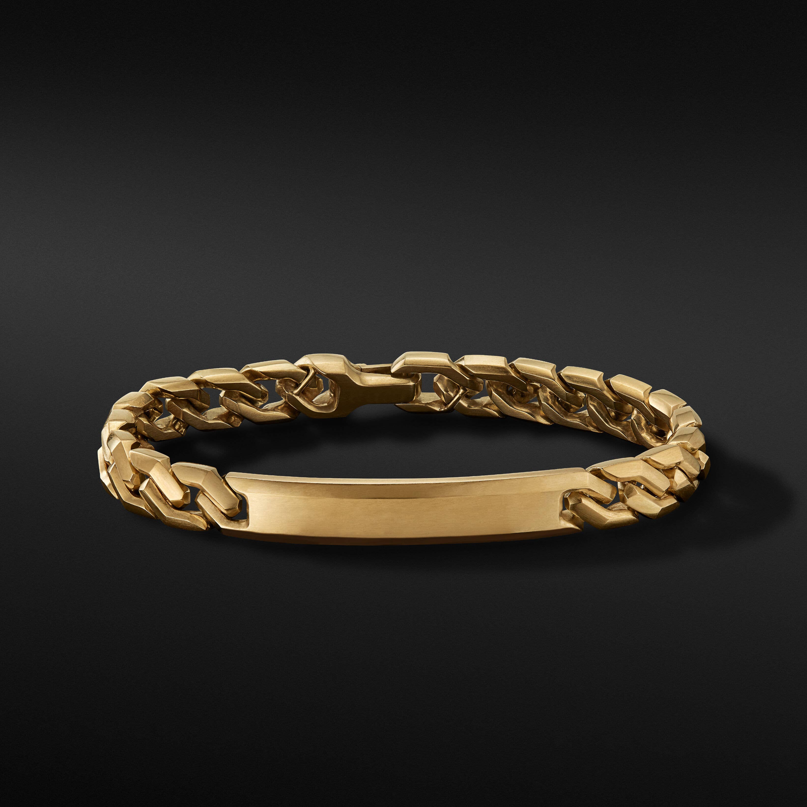Curb Chain Angular Link ID Bracelet in 18K Yellow Gold