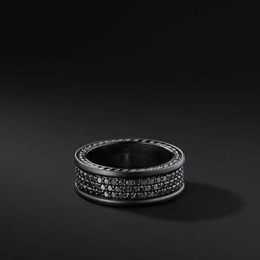 Streamline® Three Row Band Ring in Black Titanium with Pavé Black Diamonds