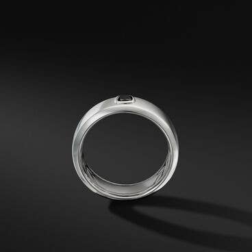 Beveled Band Ring in 18K White Gold with Center Black Diamond