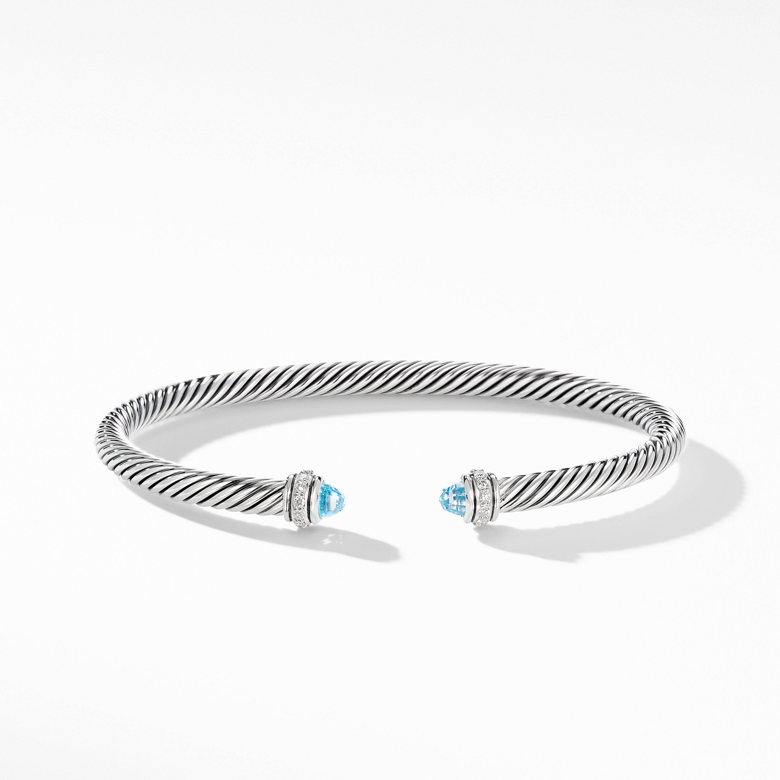 Cable Classics Bracelet in Sterling Silver with Blue Topaz and Pavé Diamonds