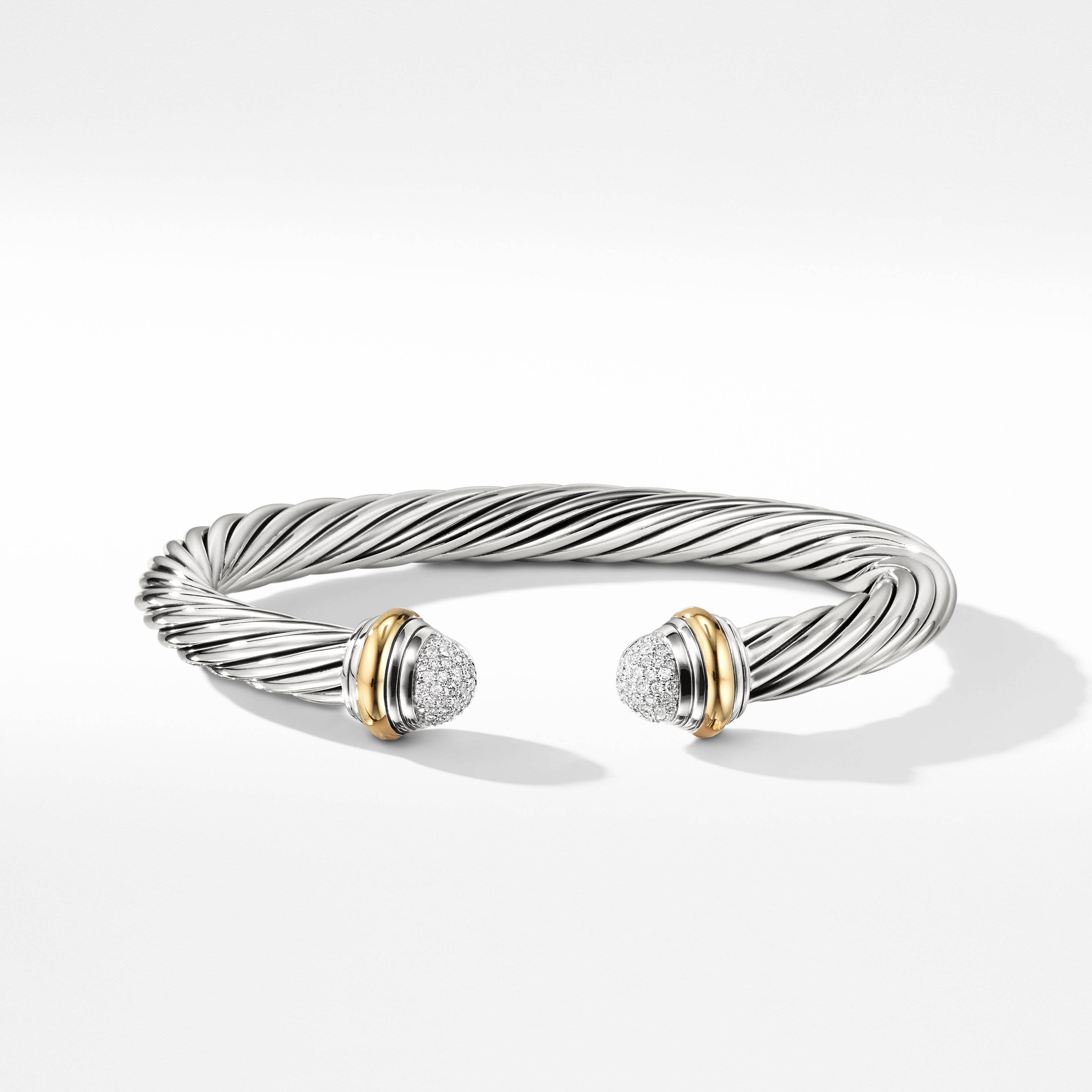 Cable Classics Bracelet in Sterling Silver with Pavé Diamond Domes and 18K Yellow Gold