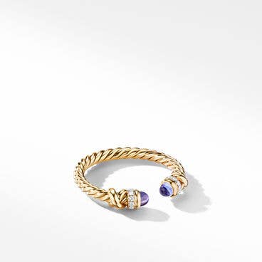 Petite Helena Color Ring in 18K Yellow Gold with Tanzanite and Pavé Diamonds