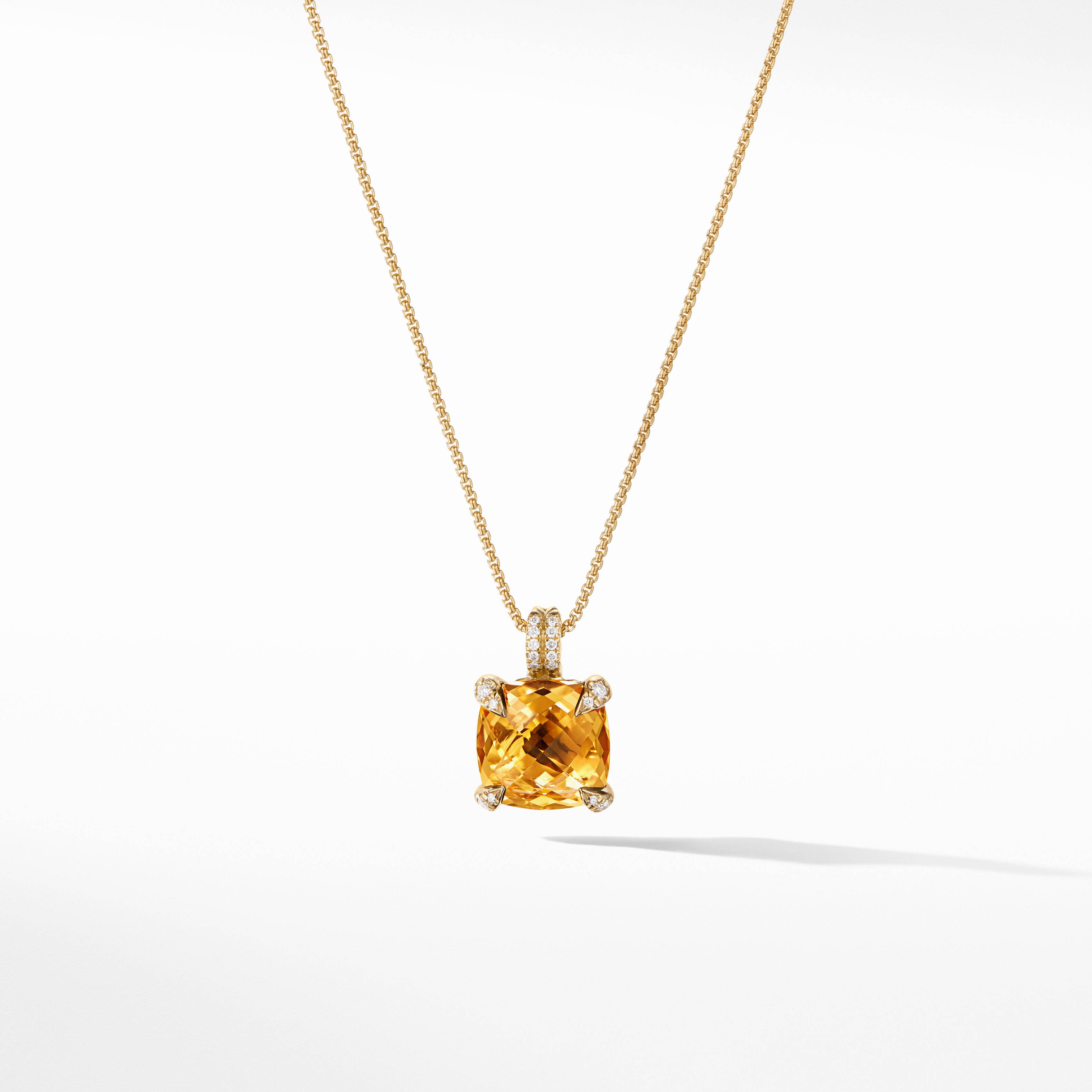 Chatelaine® Pendant Necklace in 18K Yellow Gold with Citrine and Pavé Diamonds