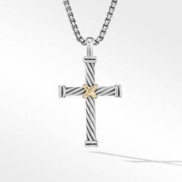 Cable Cross Pendant in Sterling Silver with 18K Yellow Gold
