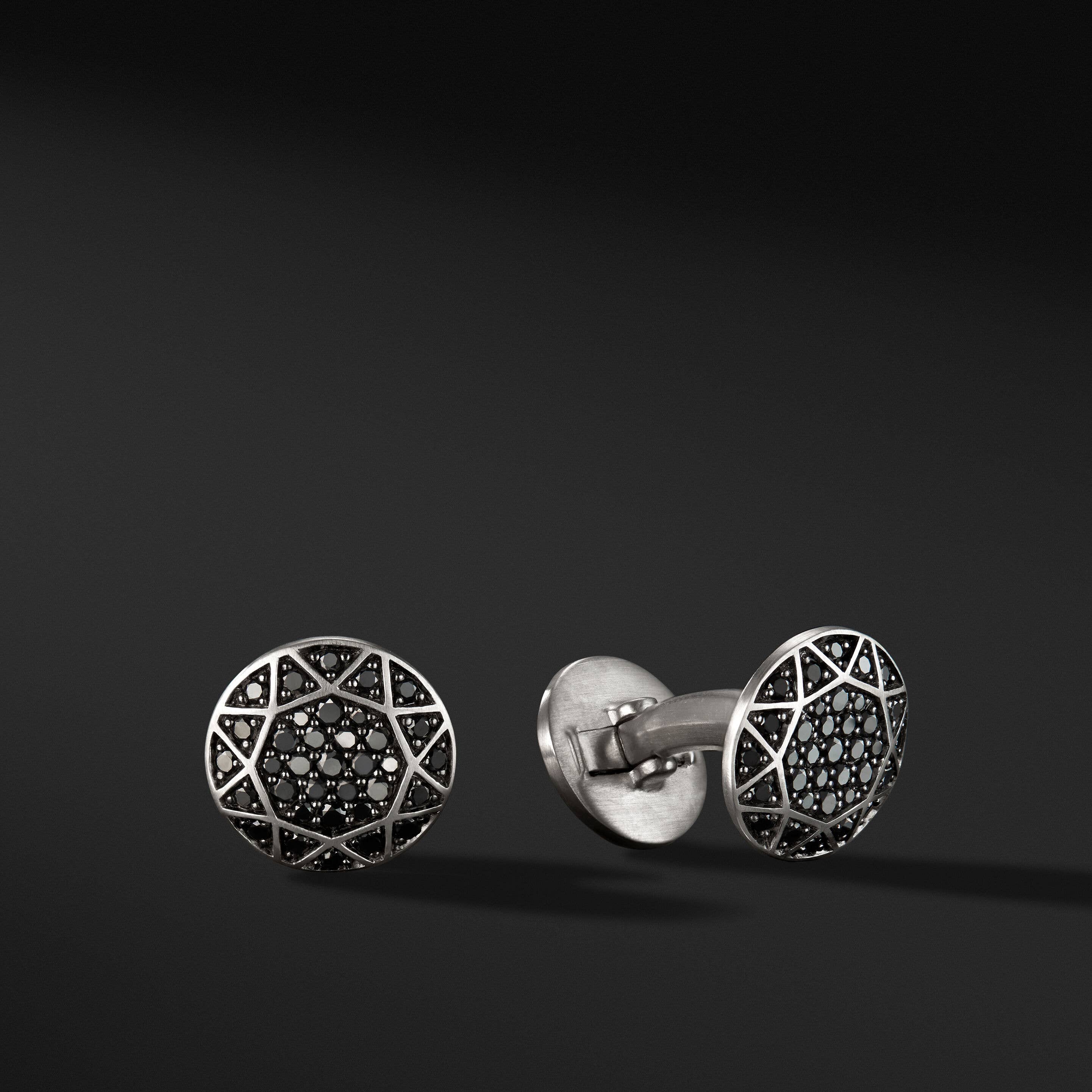 Streamline® Round Cufflinks with Pavé Black Diamonds