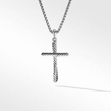 Crossover Cross Pendant in Sterling Silver with Pavé Diamonds