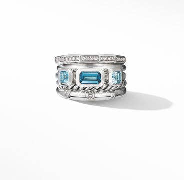 Stax Five Row Ring with Hampton Blue Topaz and Pavé Diamonds