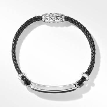 Exotic Stone Bar Station Leather Bracelet with Sterling Silver, 3mm