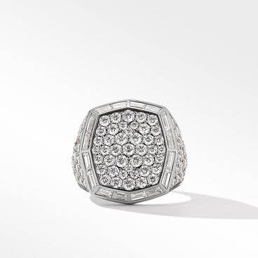 Signet Ring in 18K White Gold with Pavé Diamonds