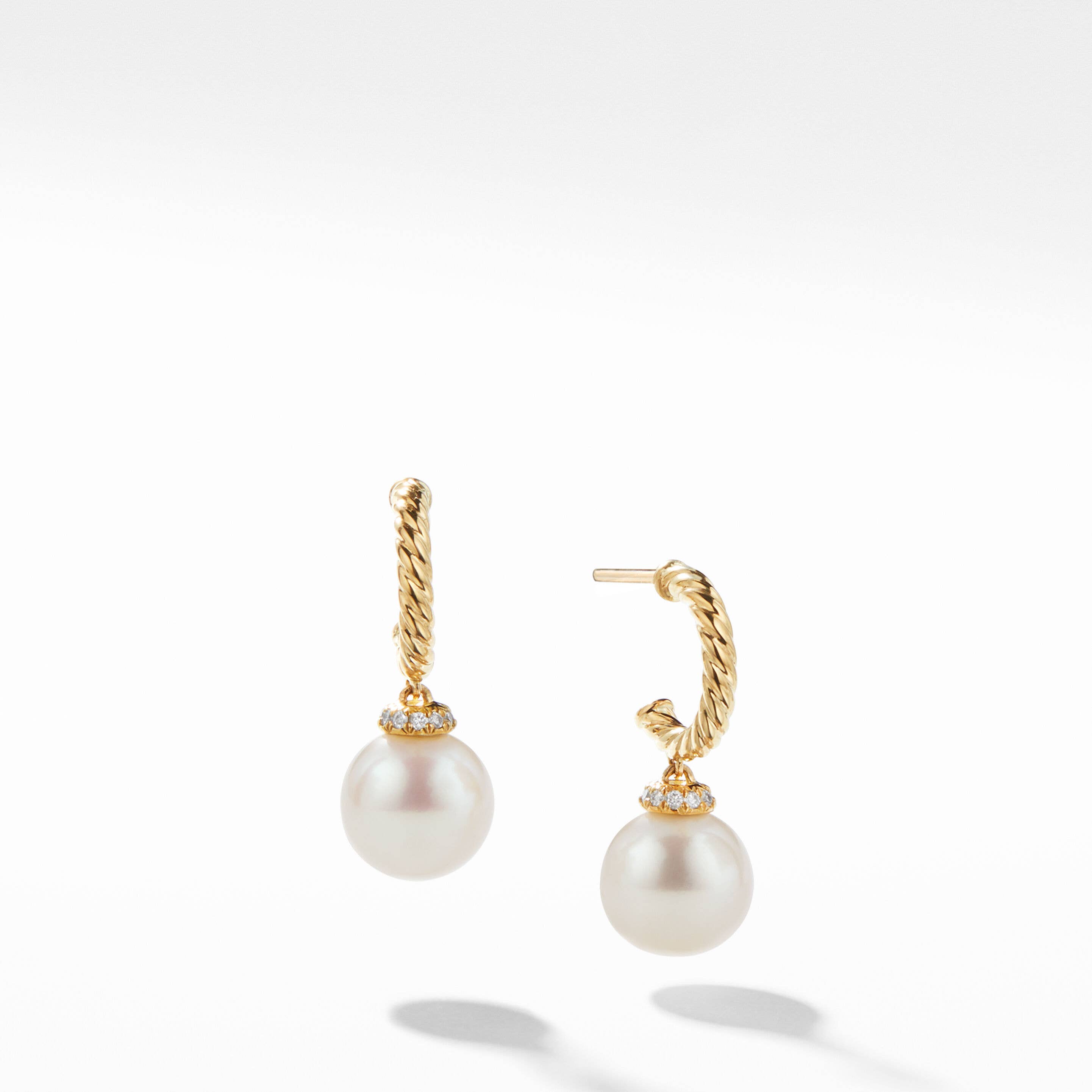 Solari Hoop Drop Earrings in 18K Yellow Gold with Pearls and Pavé Diamonds