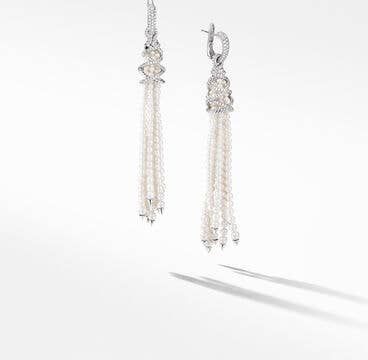Helena Tassel Earrings with Pearls, Pavé Diamonds and 18K White Gold