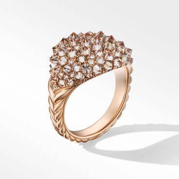 Chevron Pinky Ring in 18K Rose Gold with Reverse Set Pavé Cognac Diamonds