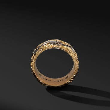 Waves Band Ring in 18K Yellow Gold with Pavé Cognac Diamonds