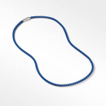 Box Chain Necklace in Sterling Silver with Blue Stainless Steel, 4mm