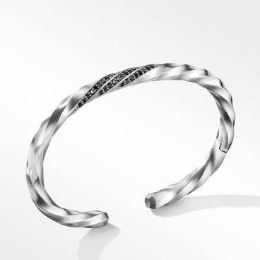 Cable Edge® Cuff Bracelet in Sterling Silver with Pavé Black Diamonds