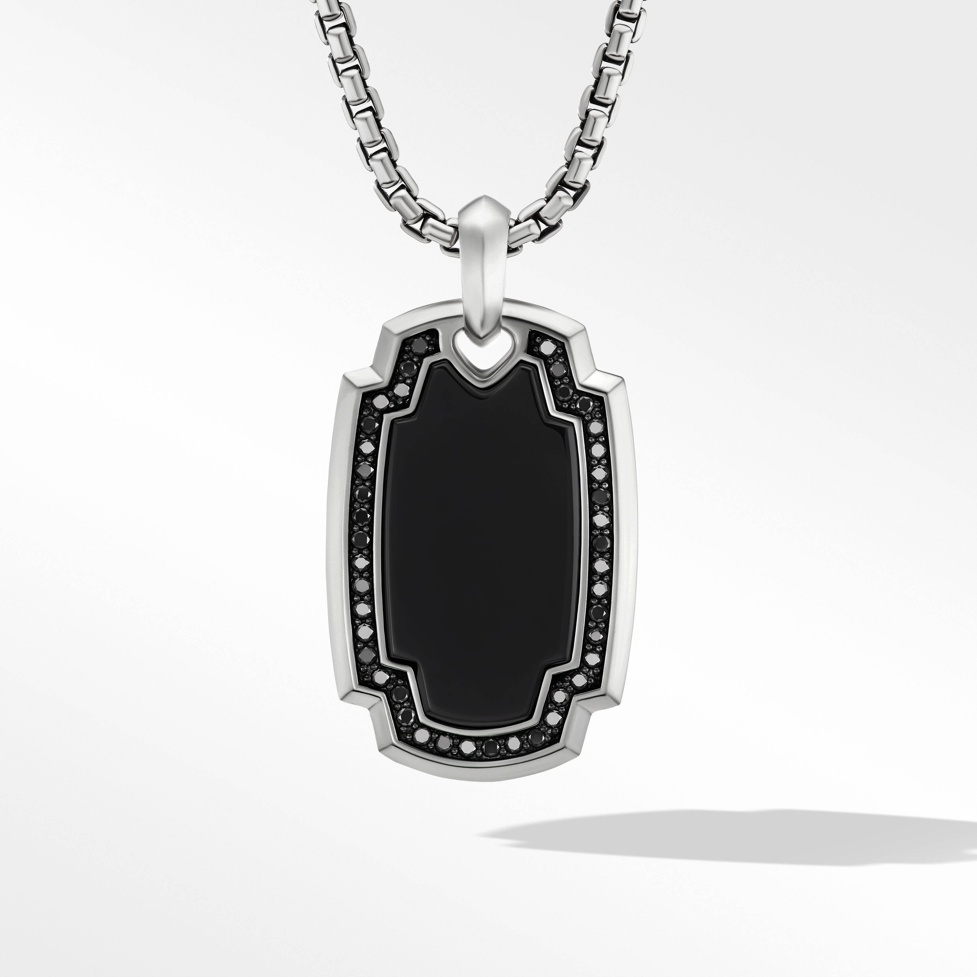 Elongated Amulet in Sterling Silver with Black Onyx and Pavé Black Diamonds