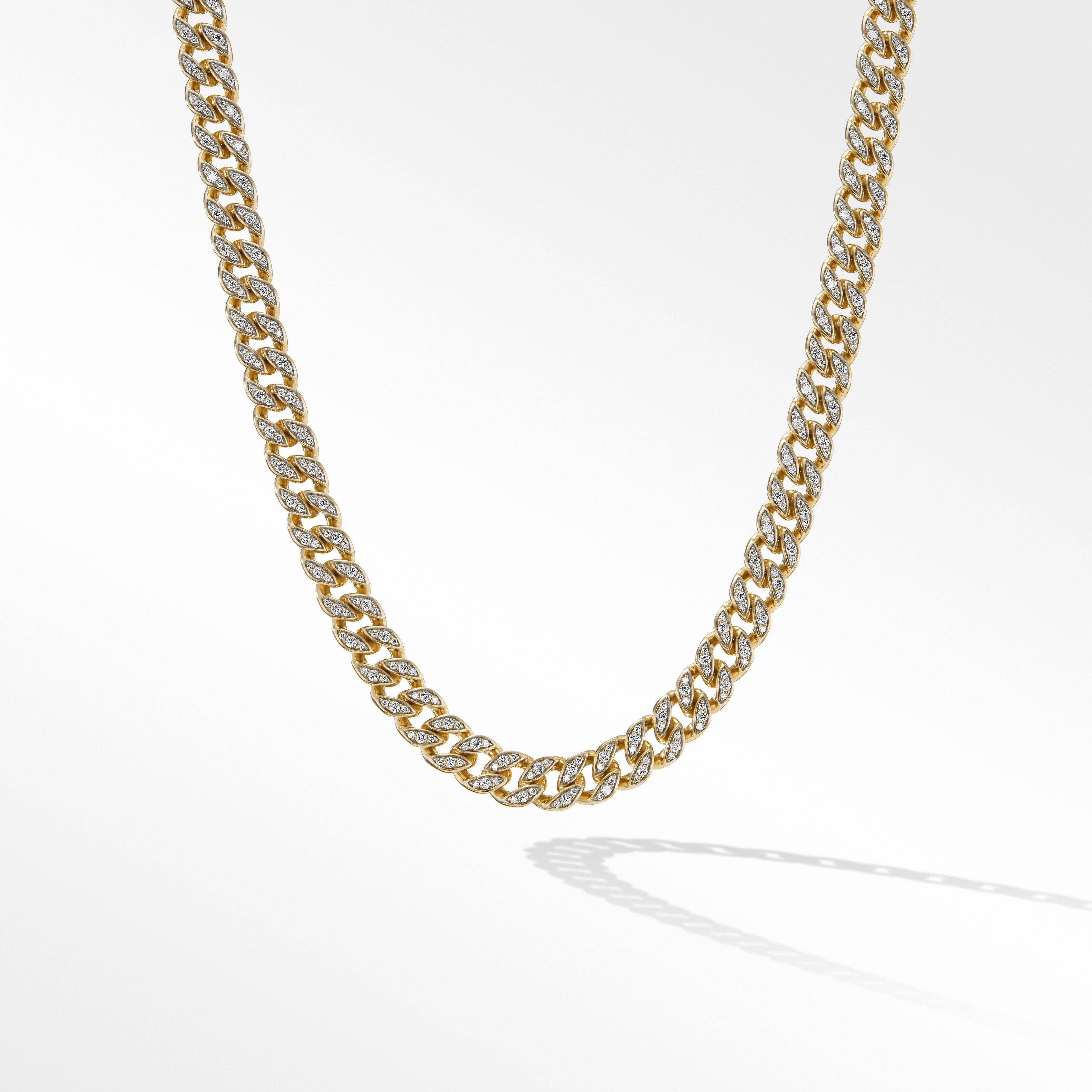 Curb Chain Necklace in 18K Yellow Gold with Pavé Diamonds