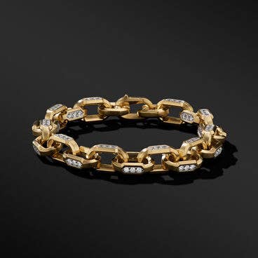 Hex Chain Link Bracelet in 18K Yellow Gold with Pavé Diamonds