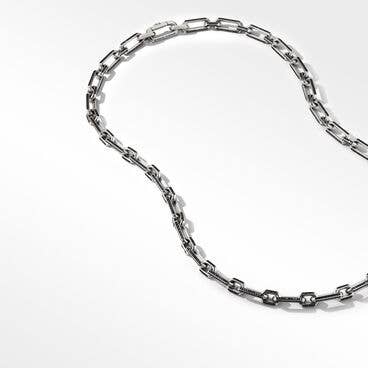 Elongated Open Chain Link Necklace in Sterling Silver with Pavé Black Diamonds
