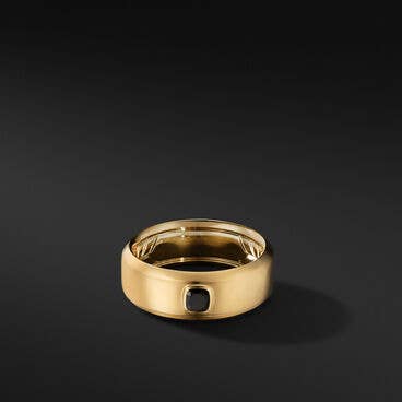 Beveled Band Ring in 18K Yellow Gold with Center Black Diamond