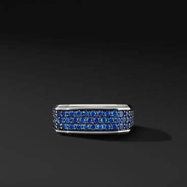 Roman Signet Ring in Sterling Silver with Pavé Blue Sapphires