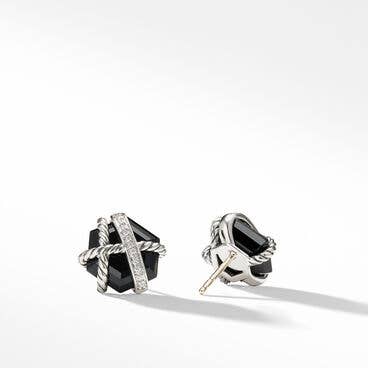 Cable Wrap Stud Earrings in Sterling Silver with Black Onyx and Pavé Diamonds