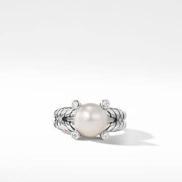 Cable Collectibles® Pearl Ring in Sterling Silver with Diamonds