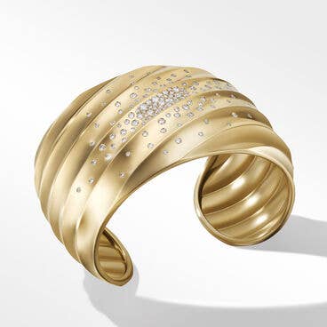 Cable Edge® Cuff Bracelet in Recycled 18K Yellow Gold with Pavé Diamonds