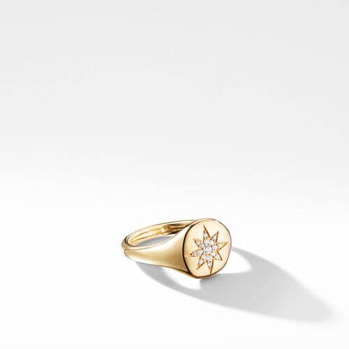 Cable Collectibles® Compass Pinky Ring in 18K Yellow Gold with Pavé Diamonds
