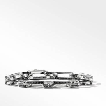 Elongated Open Link Chain Bracelet with Pavé Black Diamonds