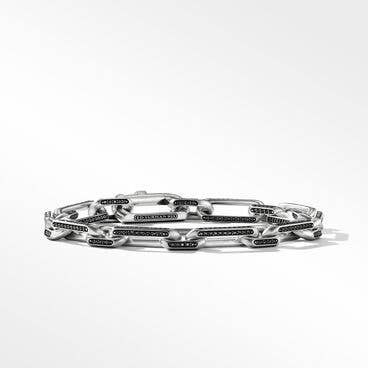 Elongated Open Link Chain Bracelet in Sterling Silver with Pavé Black Diamonds