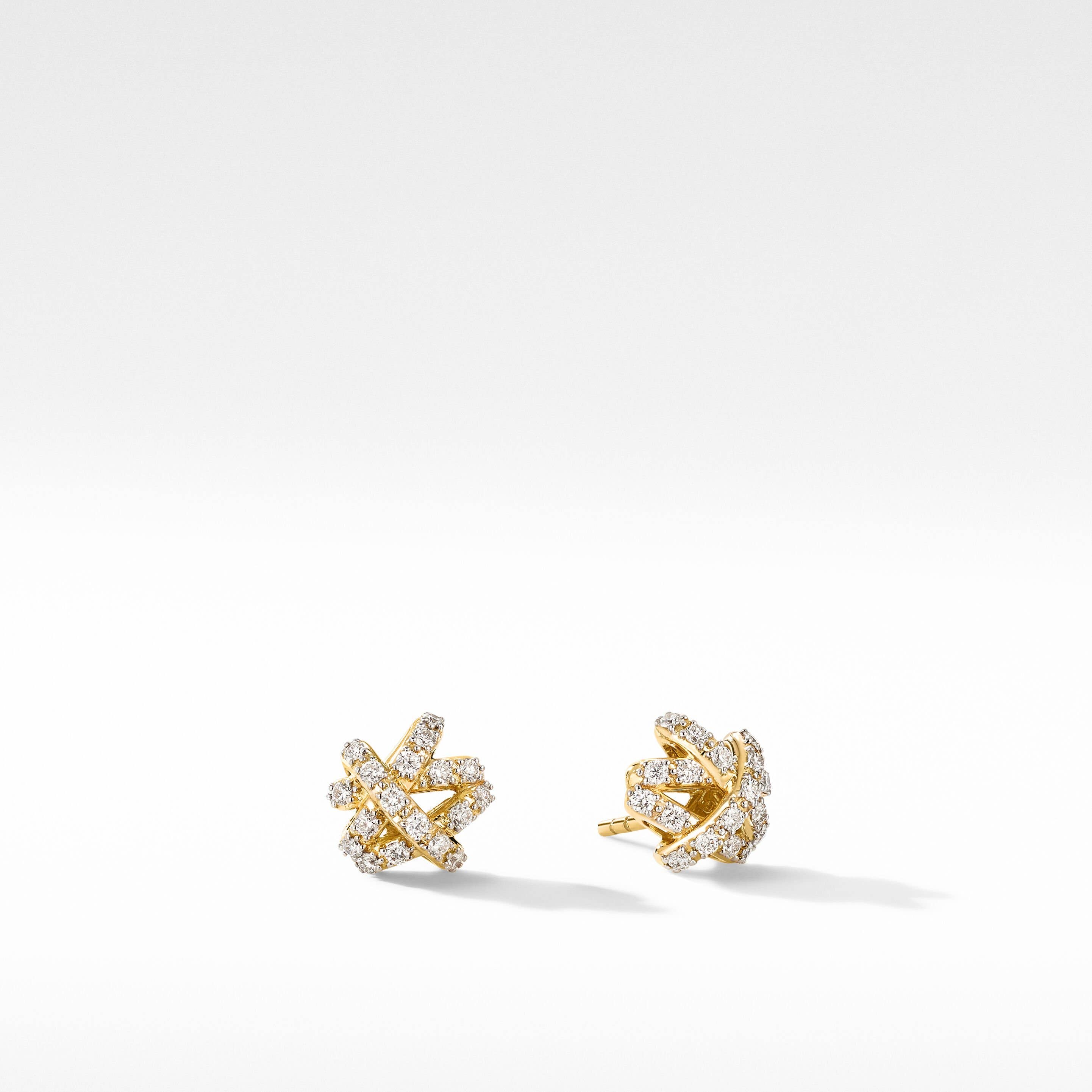 Crossover Stud Earrings in 18K Yellow Gold with Full Pavé Diamonds