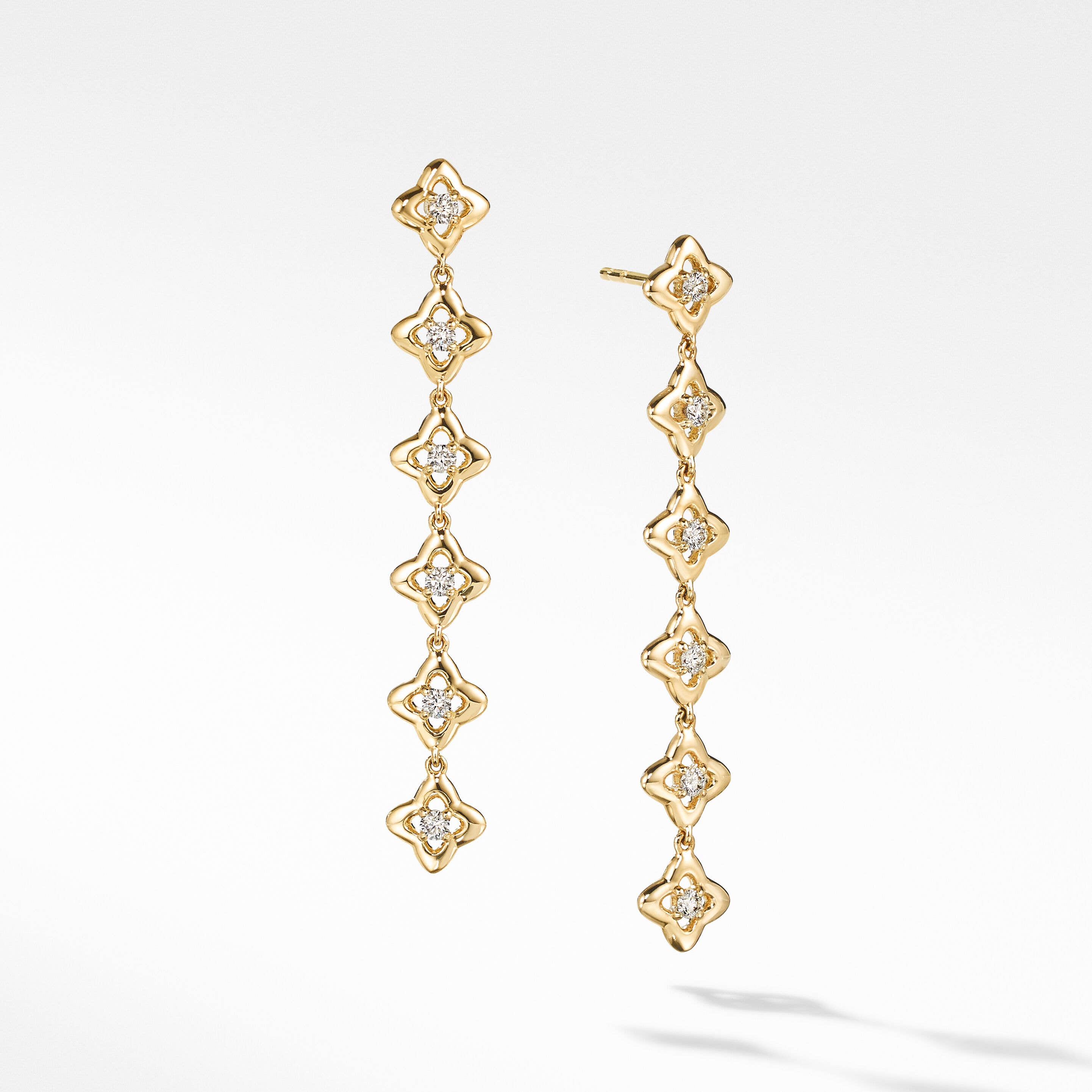 Cable Collectibles® Quatrefoil Drop Earrings in 18K Yellow Gold with Diamonds