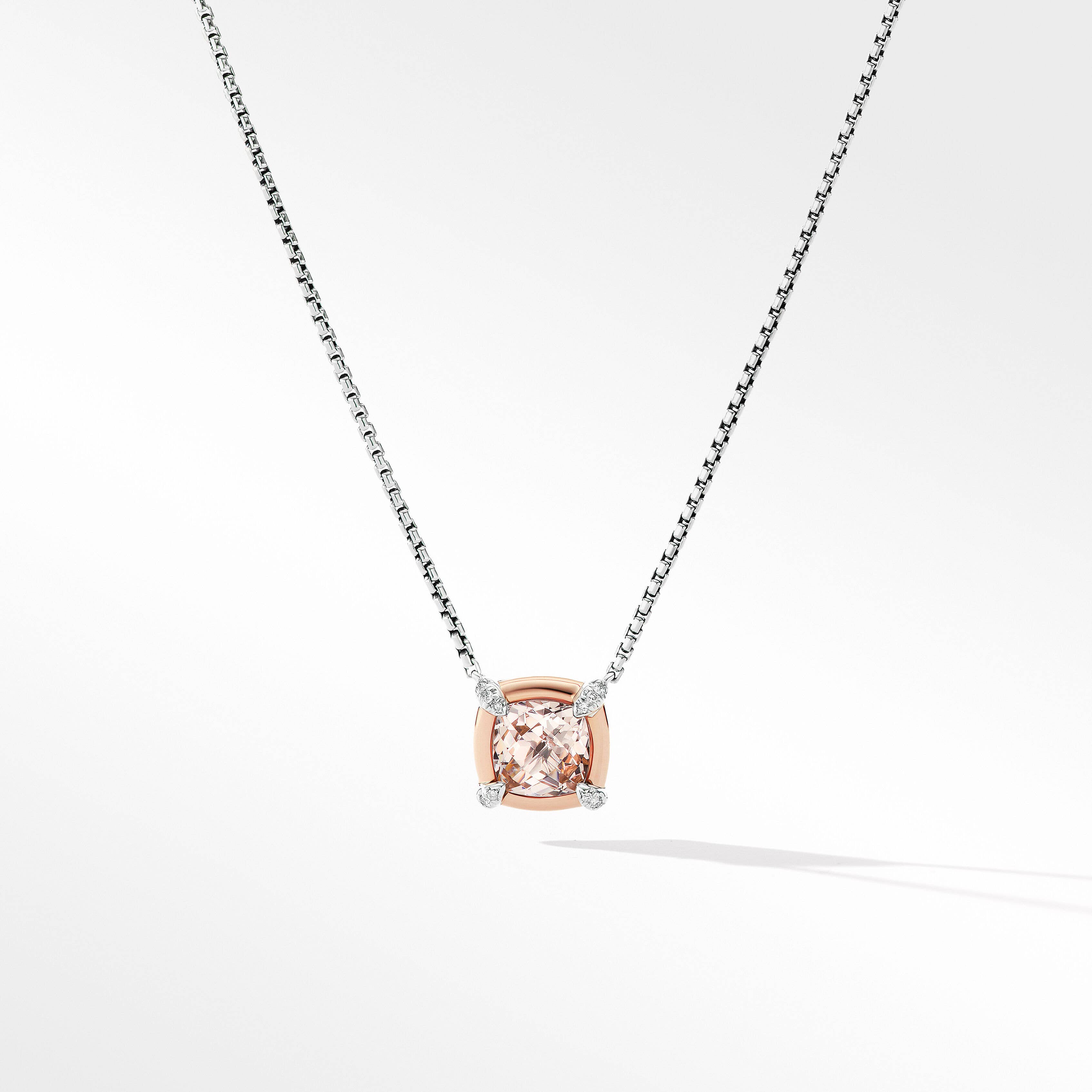 Petite Chatelaine® Pendant Necklace with Morganite, 18K Rose Gold and Pavé Diamonds