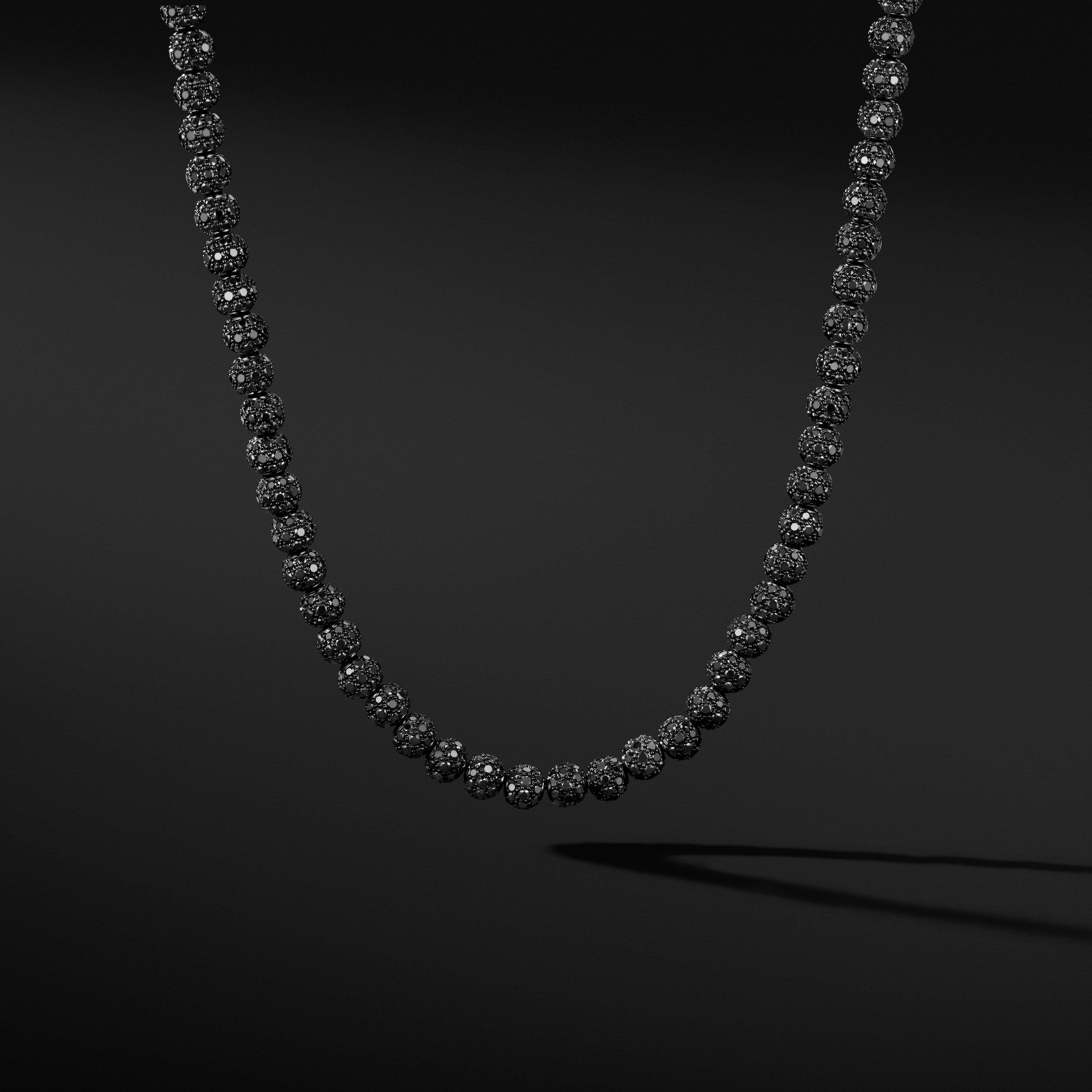 Spiritual Beads Necklace in Sterling Silver with Pavé Black Diamonds