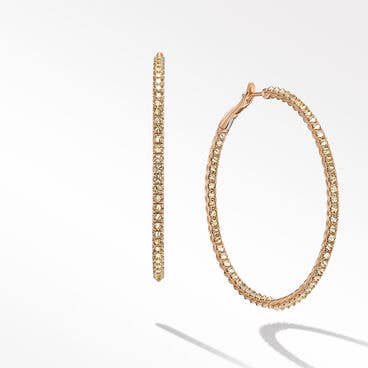 Reverse Set Hoop Earrings in 18K Rose Gold with Pavé Cognac Diamonds