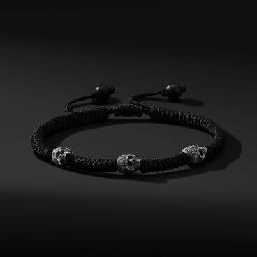 Memento Mori Skull Station Woven Bracelet with Black Nylon and Black Onyx
