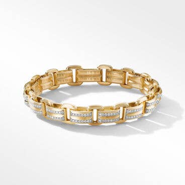 Deco Beveled Link Bracelet in 18K Yellow Gold with Pavé Diamonds