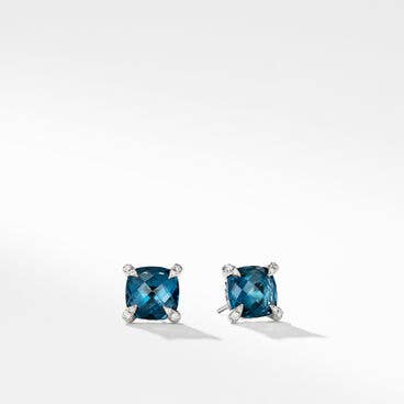 Chatelaine® Stud Earrings in Sterling Silver with Hampton Blue Topaz and Pavé Diamonds