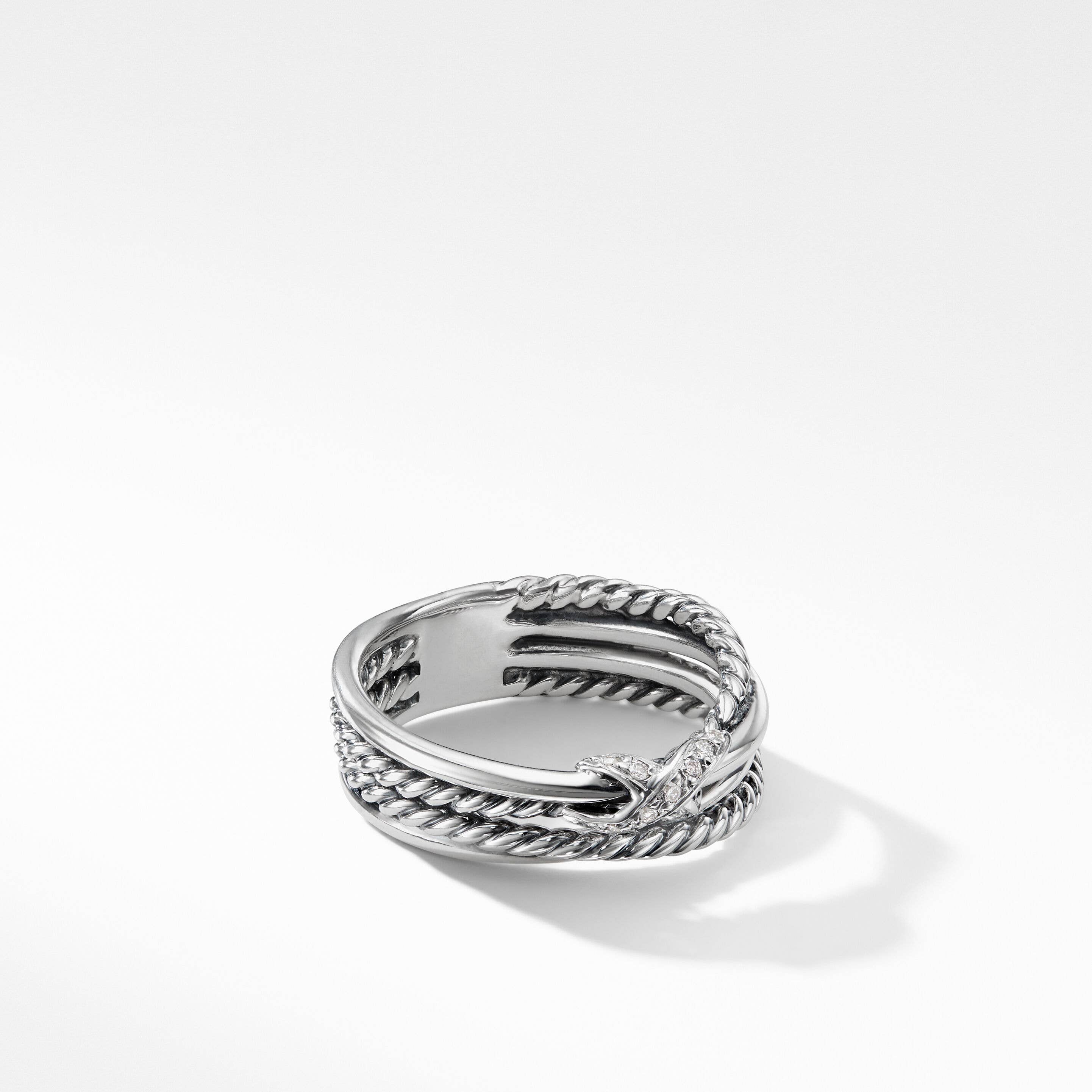 X Crossover Band Ring in Sterling Silver with Pavé Diamonds