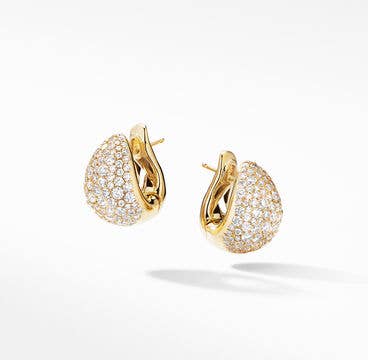 Pear Huggie Hoop Earrings in 18K Yellow Gold with Pavé Diamonds