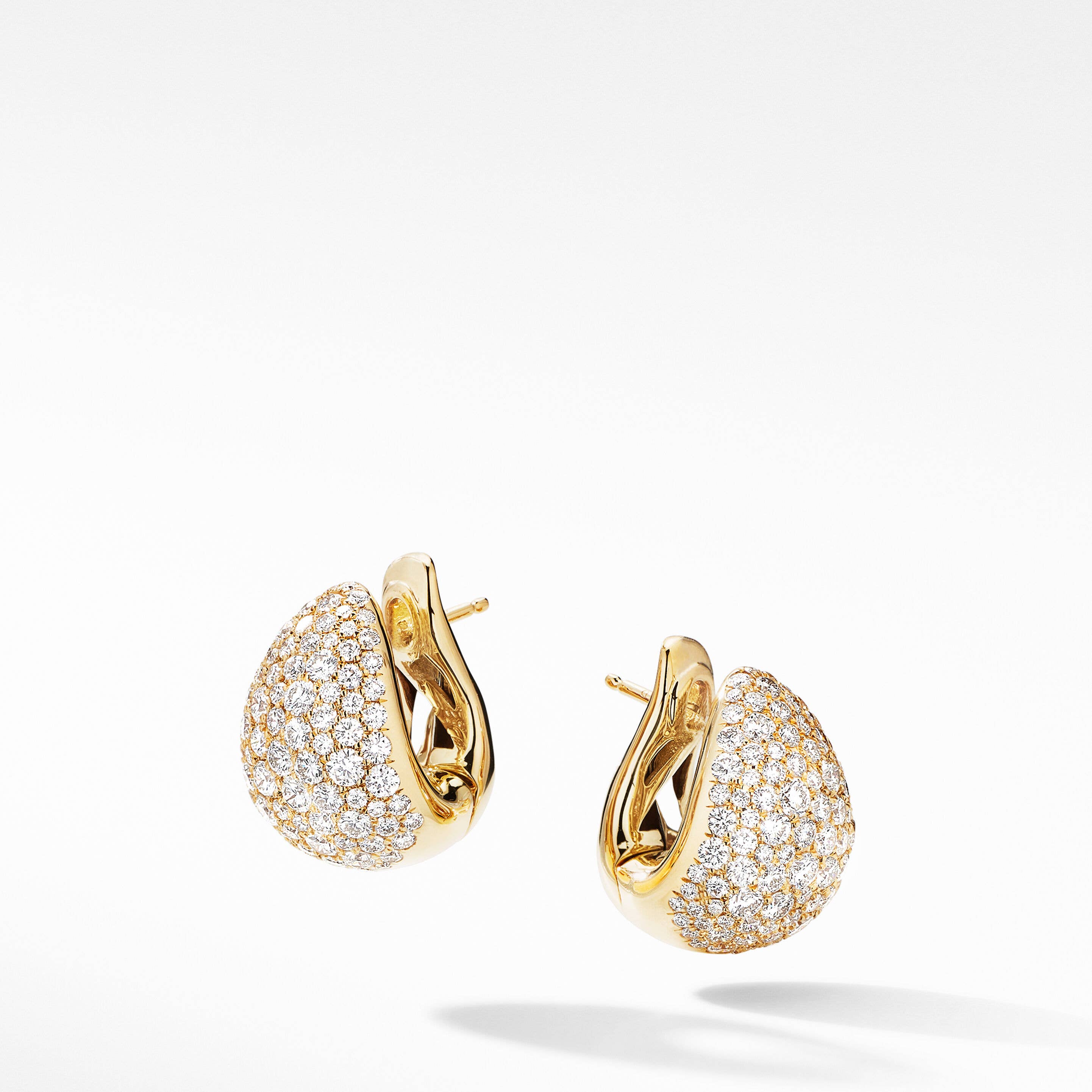 Pear Huggie Hoop Earrings in 18K Yellow Gold with Pavé Diamonds