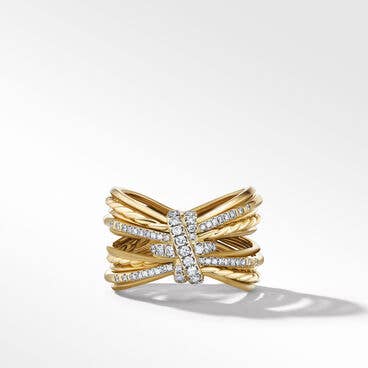 Angelika™ Four Point Ring in 18K Yellow Gold with Pavé Diamonds