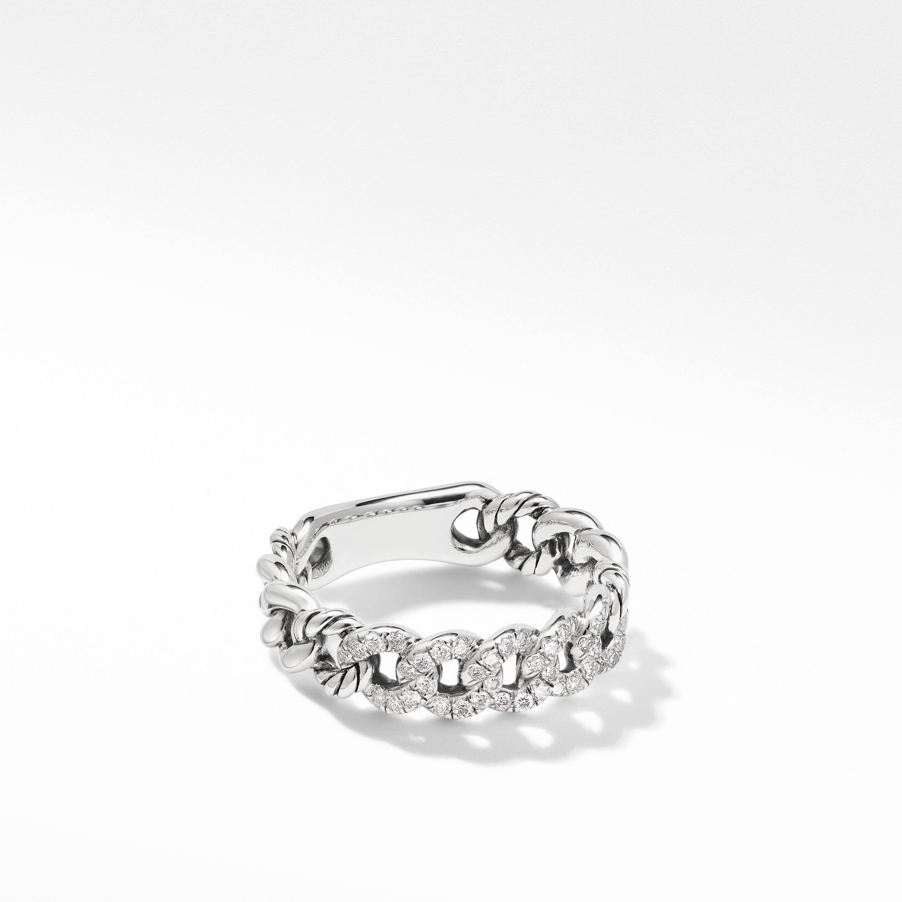 Belmont® Curb Link Band Ring in Sterling Silver with Pavé Diamonds